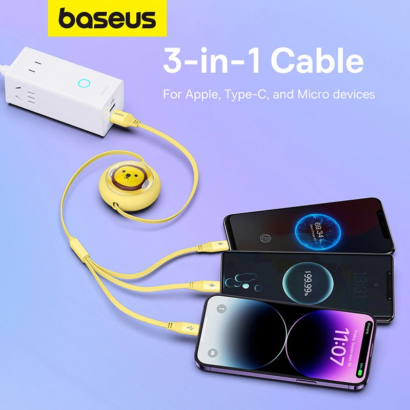 Baseus Leo Retractable Charging Cable 3-in-1 USB to M+L+C 3.5A 1.1m