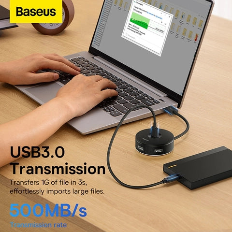 Baseus round box HUB adapter(Type-C to USB3.0*1+USB2.0*3)10cm