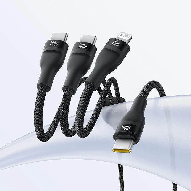 Baseus Flash Series 3 One-for-three Fast Charging Cable Type-C to C+C+L 100W 1.5m Cluster Black