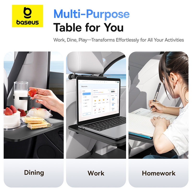 Baseus MagPro Series Versatile Car Mount for Backseat Headrest - Foldable Laptop Desk, 360° Rotatable Phone Holder, Adjustable, Easy Install