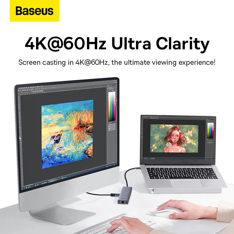 Baseus UltraJoy Series 6-Port HUB AIR Space Grey(Type-C to HDMI4K@60Hz*1+USB3.0*2+USB2.0*1+Type-C3.0*1+PD*1)