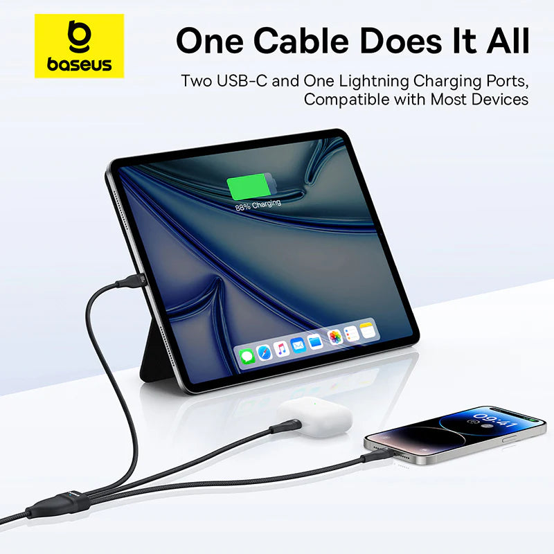 Baseus Flash Series 3 One-for-three Fast Charging Cable Type-C to C+C+L 100W 1.5m Cluster Black