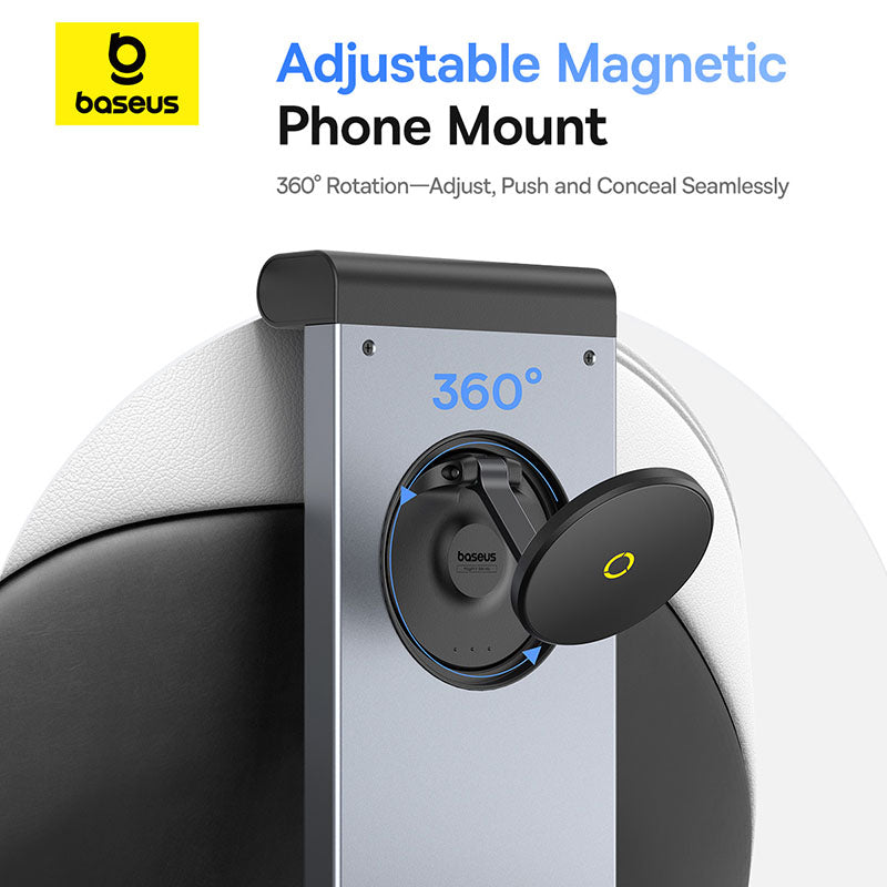 Baseus MagPro Series Versatile Car Mount for Backseat Headrest - Foldable Laptop Desk, 360° Rotatable Phone Holder, Adjustable, Easy Install