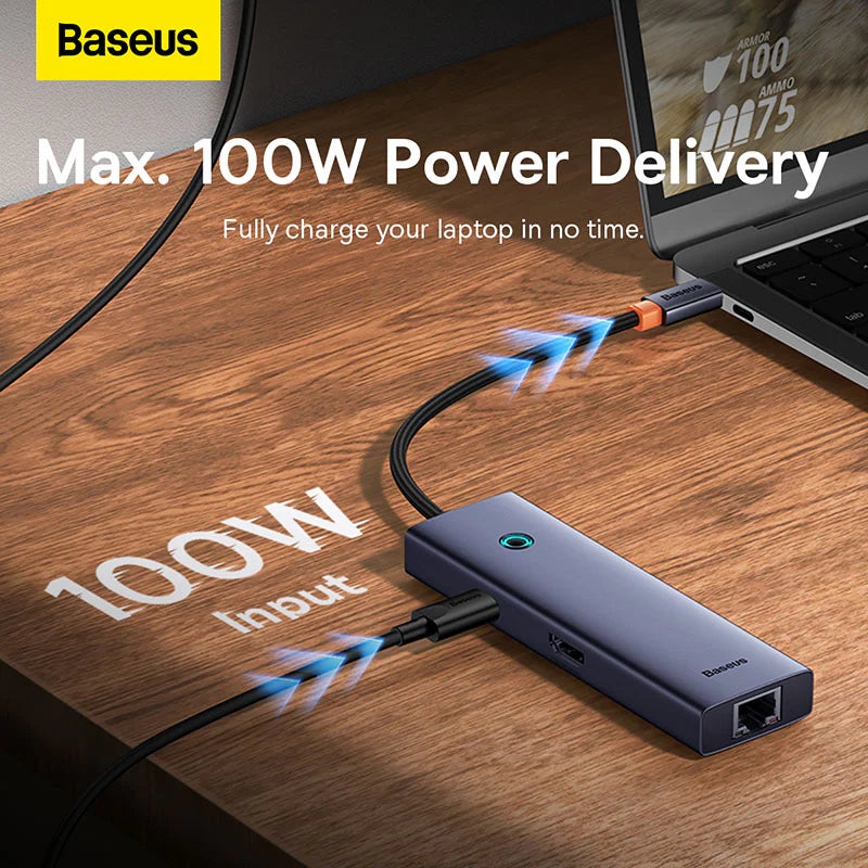 Baseus UltraJoy Series 6-Port HUB AIR Space Grey(Type-C to HDMI4K@60Hz*1+USB3.0*2+USB2.0*1+Type-C3.0*1+PD*1)