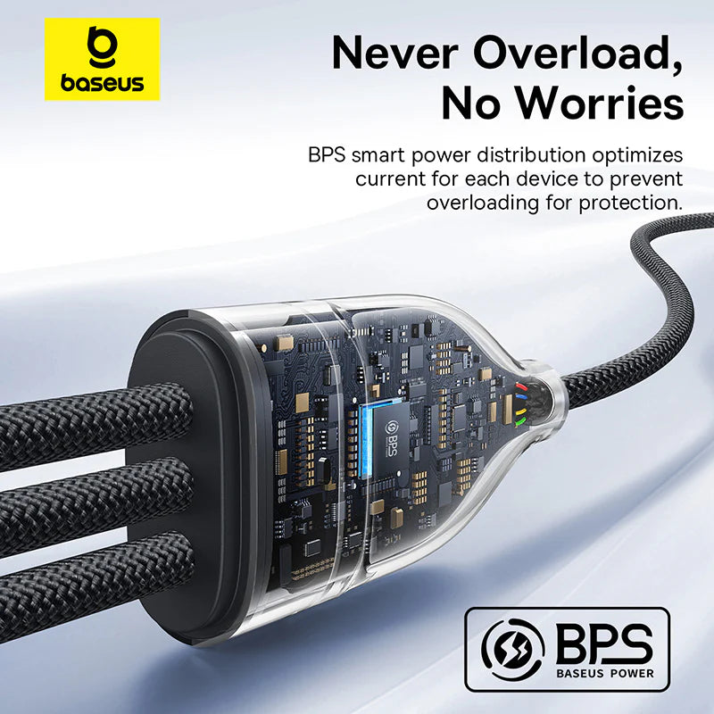 Baseus Flash Series 3 One-for-three Fast Charging Cable Type-C to C+C+L 100W 1.5m Cluster Black