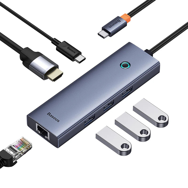 Baseus UltraJoy Series 6-Port HUB AIR Space Grey(Type-C to HDMI4K@60Hz*1+USB3.0*2+USB2.0*1+Type-C3.0*1+PD*1)