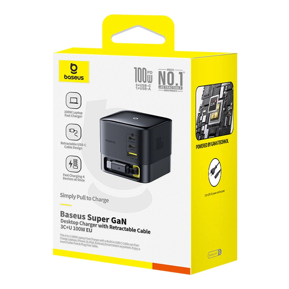 Baseus Super GaN Desktop Charger with Retractable Cable 3C+U 100W EU