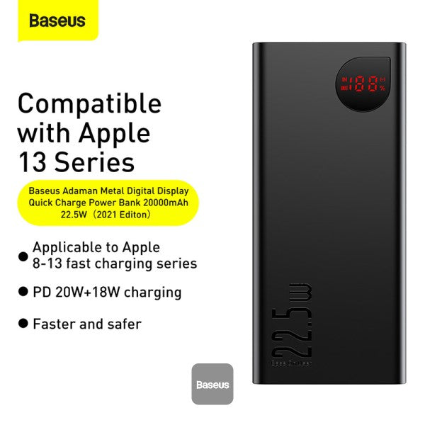 Baseus Adaman Metal Digital Display Quick Charge Power Bank 20000mAh 22.5W(2021 Editon)