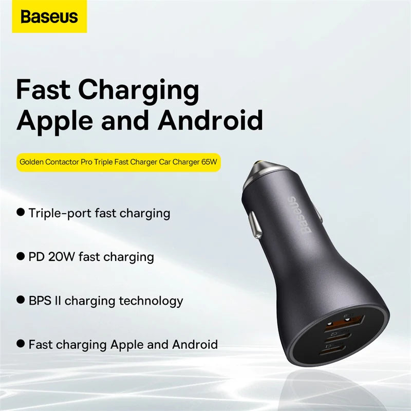 Baseus Golden Contactor Pro Triple Fast Charger Car Charger 65W U+C+C