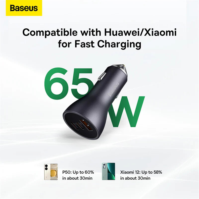 Baseus Golden Contactor Pro Triple Fast Charger Car Charger 65W U+C+C