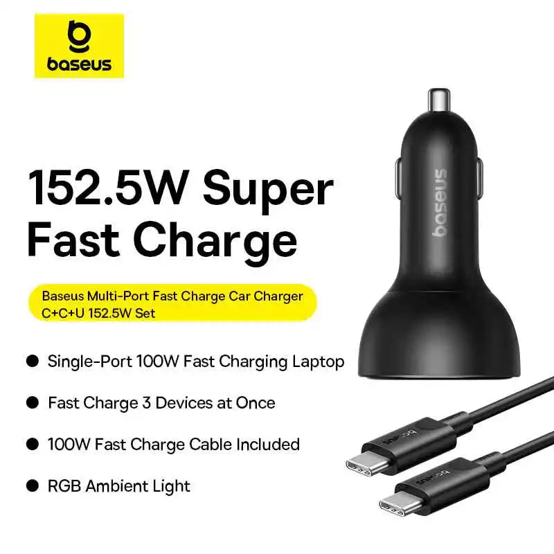 Baseus Multi-Port Fast Charge Car Charger C+C+U 152.5W Set
