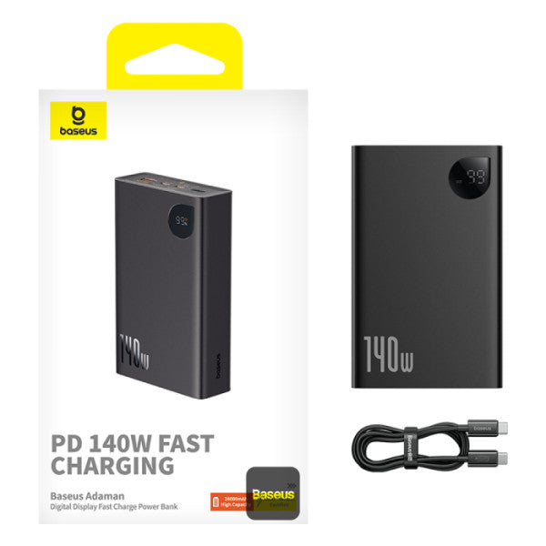 Baseus Adaman Digital Display Fast Charge Power Bank 24000mAh 140W(With Superior Series Fast Charging Data Cable Type-C to Type-C 240W (48V/5A) 1m Black)