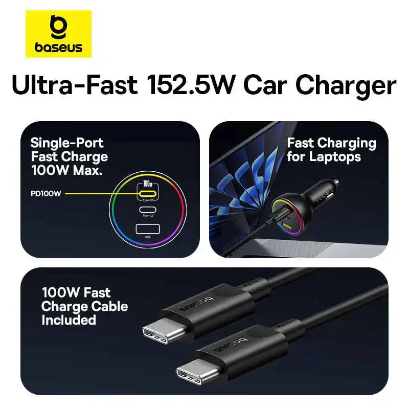 Baseus Multi-Port Fast Charge Car Charger C+C+U 152.5W Set