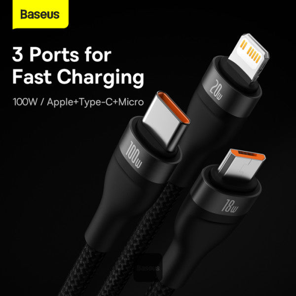Baseus Flash Series 2 Two-for-three Charging Cable U+C to M+L+C 100W 1.2m