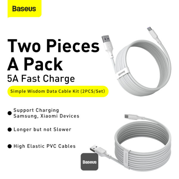 Baseus Simple Wisdom Data Cable Kit USB to Type-C 5A 2Pack 1.5M - White