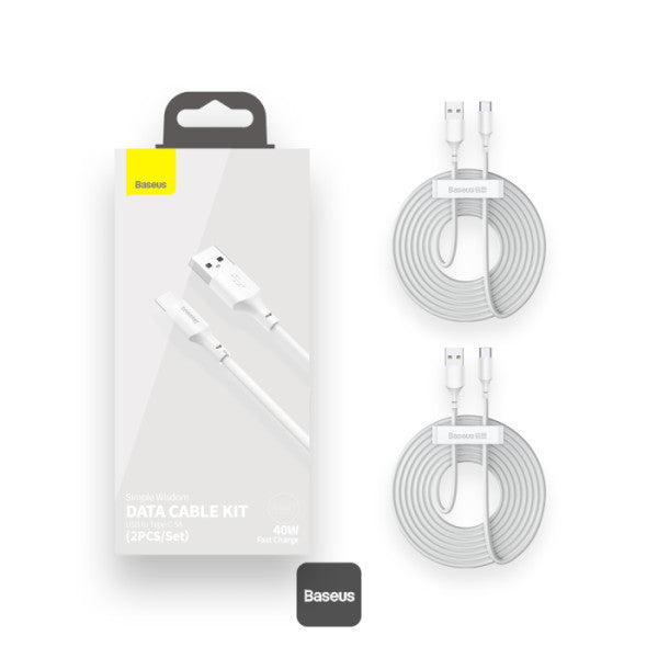 Baseus Simple Wisdom Data Cable Kit USB to Type-C 5A 2Pack 1.5M - White