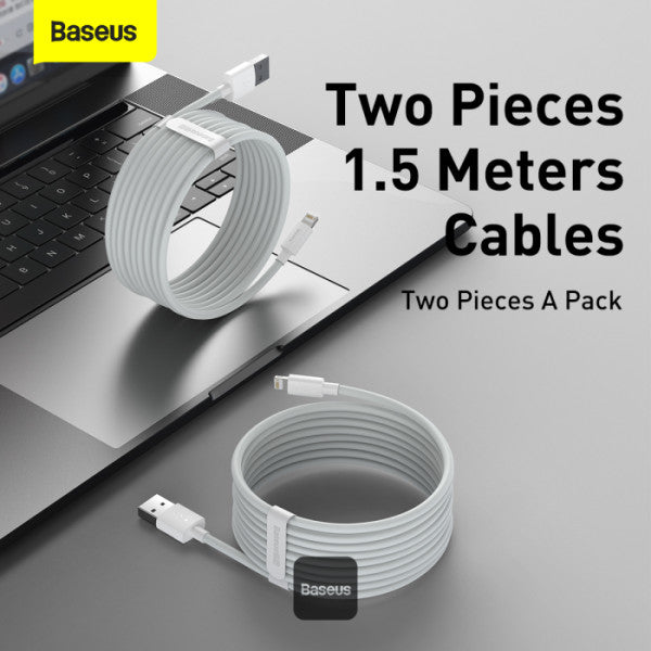 Baseus Simple Wisdom Data Cable Kit USB to Lightning 2.4A 2Pack 1.5M - White