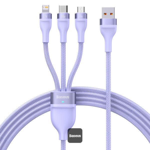 Baseus Flash Series Ⅱ One for three Fast Charging Data Cable USB to M+L+C 100W 1.2m