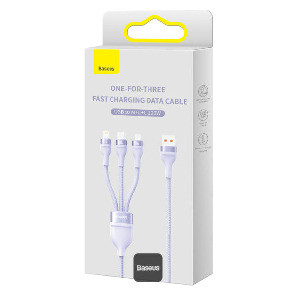 Baseus Flash Series Ⅱ One for three Fast Charging Data Cable USB to M+L+C 100W 1.2m