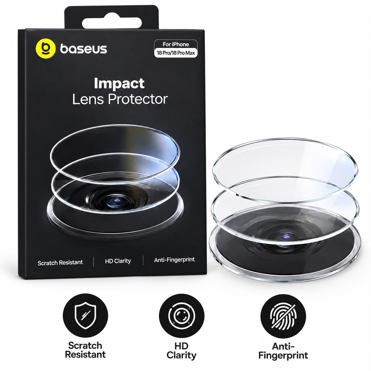 Baseus Impact Anti-Reflective HD Lens Protector for iP 18 Series (Pack of 1 with cleaning kit)