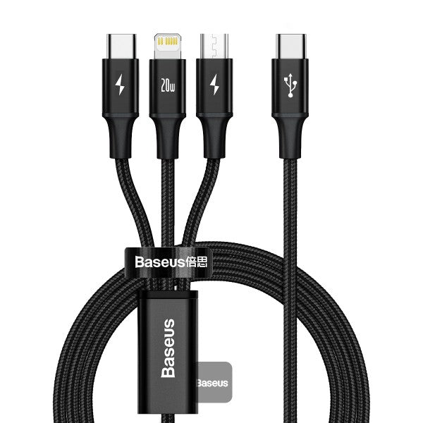 Baseus Rapid Series 3-in-1 Fast Charging Data Cable Type-C to C+L+C PD 20W 1.5m