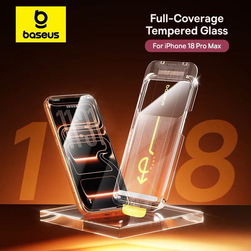Baseus Crystalline Anti-Reflective Full-Coverage Tempered Glass Screen Protector for iPhone 18 Series (with Dustproof Installation Tray Clear Pack of 1 (Includes 1 Cleaning Kit)