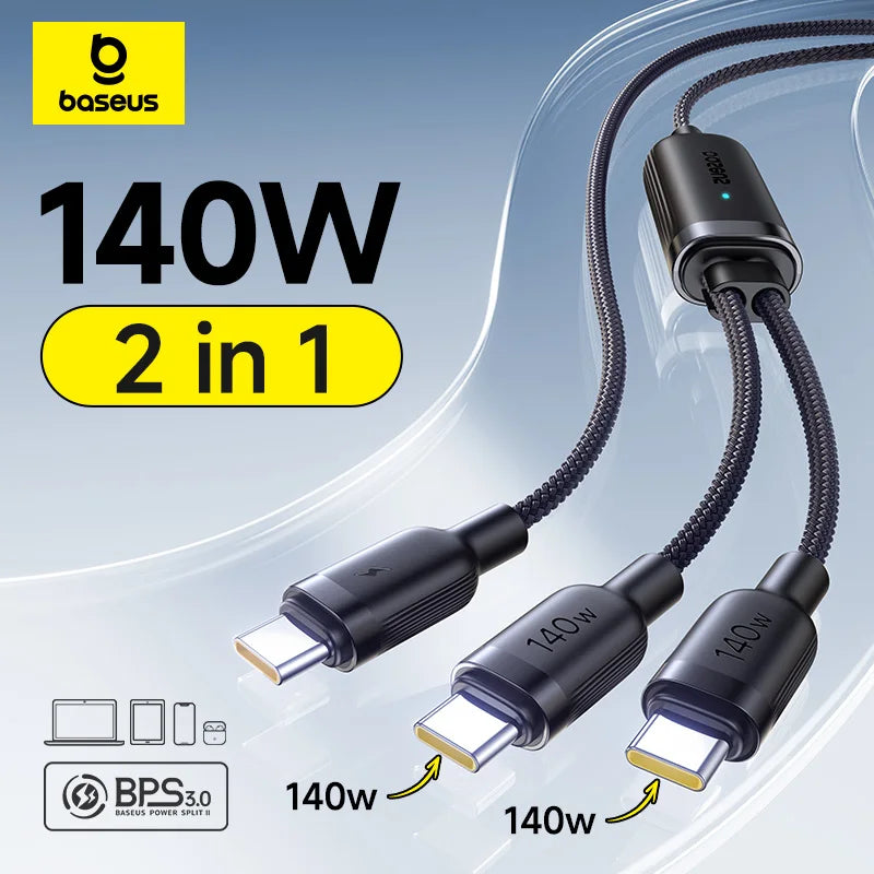 Baseus Flash 4 2-in-1 Fast Charging Cable USB-C to C+C 140W 1.5m Cosmic Black