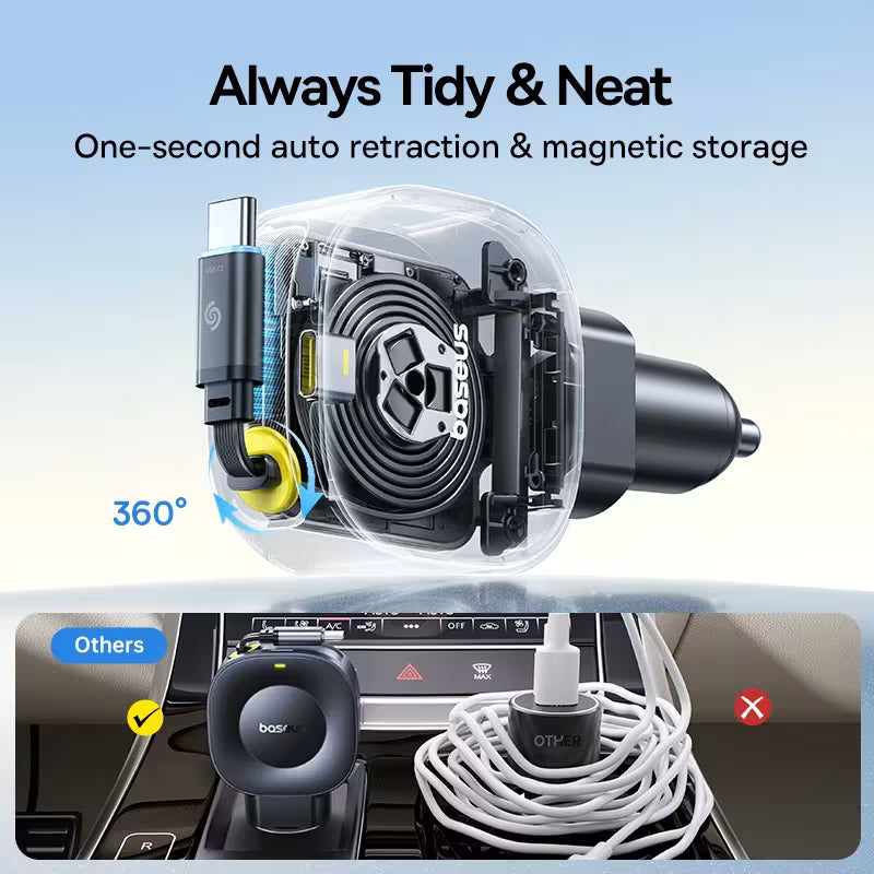Baseus PrimeTrip VR2 Car Charger with Retractable Cable Magnetic Version C+C 45W