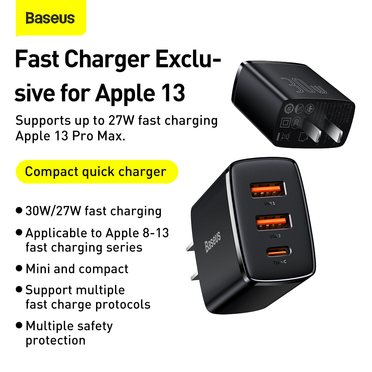 Baseus Compact Quick Fast Charger 2U+C 30W CN