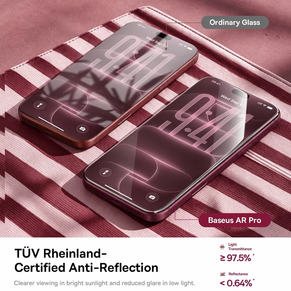 Baseus Crystalline Anti-Reflective Full-Coverage Tempered Glass Screen Protector for iPhone 18 Series (with Dustproof Installation Tray Clear Pack of 1 (Includes 1 Cleaning Kit)