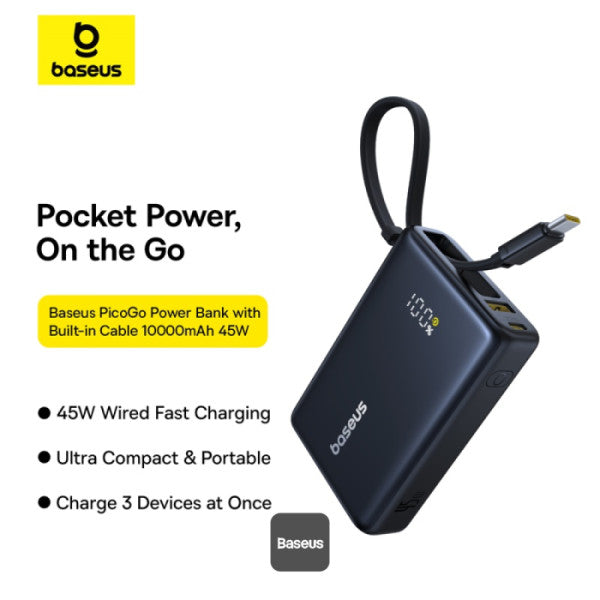 Baseus Picogo Power Bank 45W 10000mAh With Built-in Cable