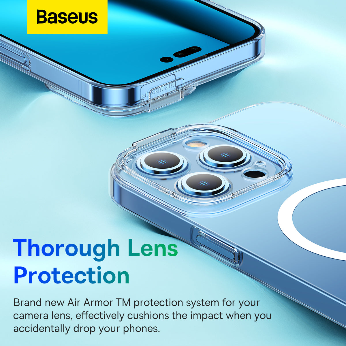 Baseus Crystal Series Magnetic Case for iP 14 Series (Pack of 1 with full coverage tempered glass screen protector and cleaning kit), Clear