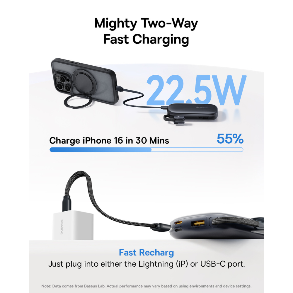 Baseus EnerFill FC21 Qpow 3 Ultra Digital Display Power Bank with Detachable Cable 10000mAh 22.5W