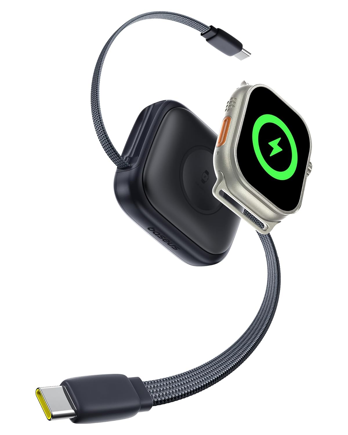 Baseus Retractable USB C Cable for Apple Watch, 100W 5A Fast Charging Cable with 2.5W Max Wireless Charger