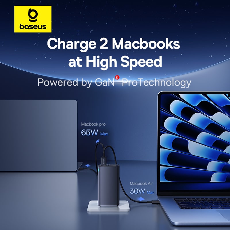 Baseus GaN6 Pro Fast Charger 2C+2U 100W US (With:Mini White Cable Type-C to Type-C100W(20V/5A) 1m