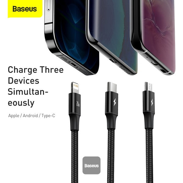 Baseus Rapid Series 3-in-1 Fast Charging Data Cable Type-C to C+L+C PD 20W 1.5m