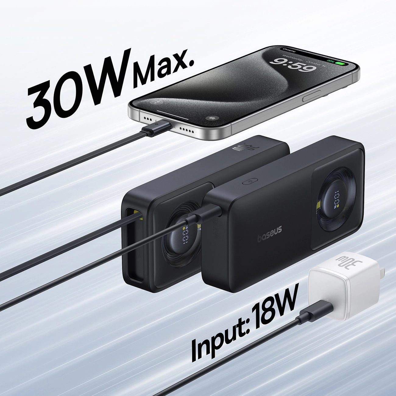 Baseus Free2Pull Power Bank with Retractable Cable 10000mAh 30W