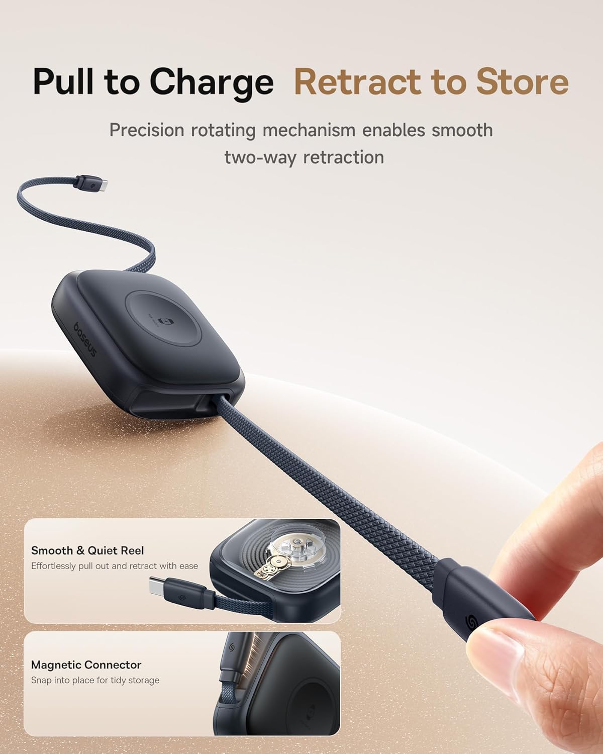 Baseus Retractable USB C Cable for Apple Watch, 100W 5A Fast Charging Cable with 2.5W Max Wireless Charger