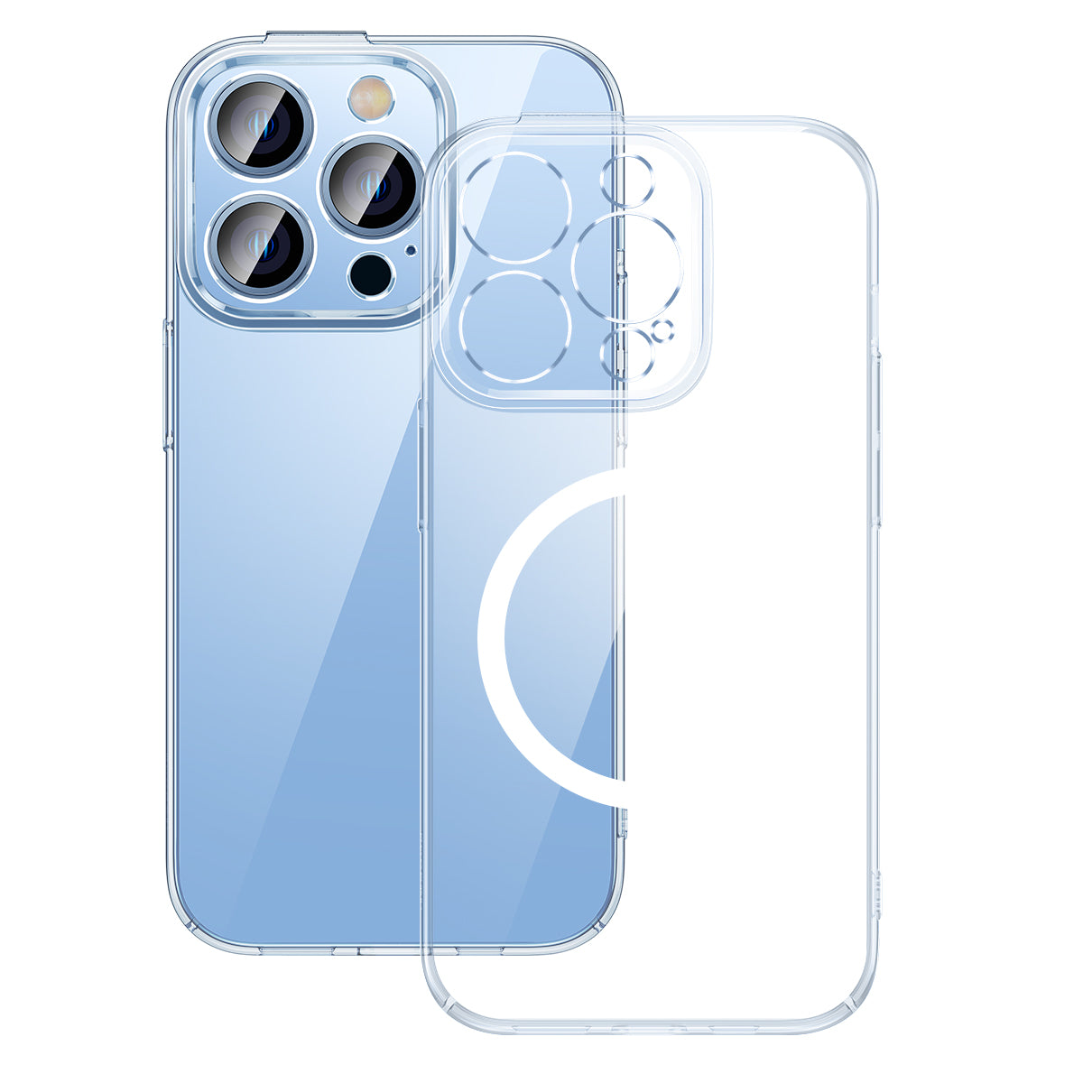 Baseus Crystal Series Magnetic Case for iP 14 Series (Pack of 1 with full coverage tempered glass screen protector and cleaning kit), Clear