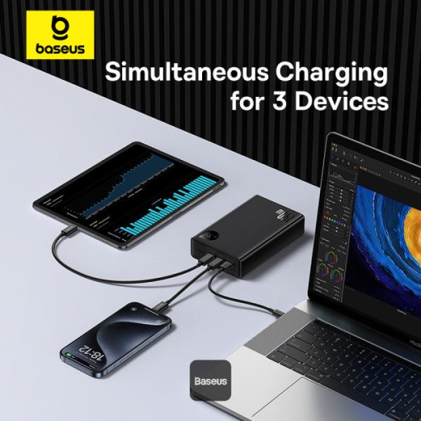 Baseus Adaman Digital Display Fast Charge Power Bank 24000mAh 140W(With Superior Series Fast Charging Data Cable Type-C to Type-C 240W (48V/5A) 1m Black)