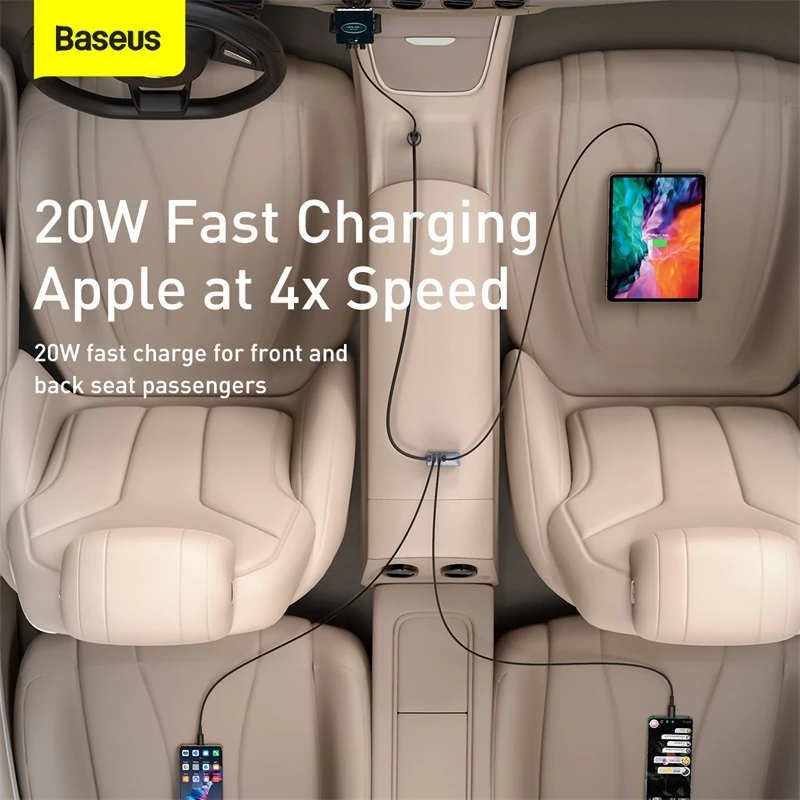 Baseus Share Together PPS Multi-Port Fast Charging Car Charger With Extension Cord 120W 2U+2C