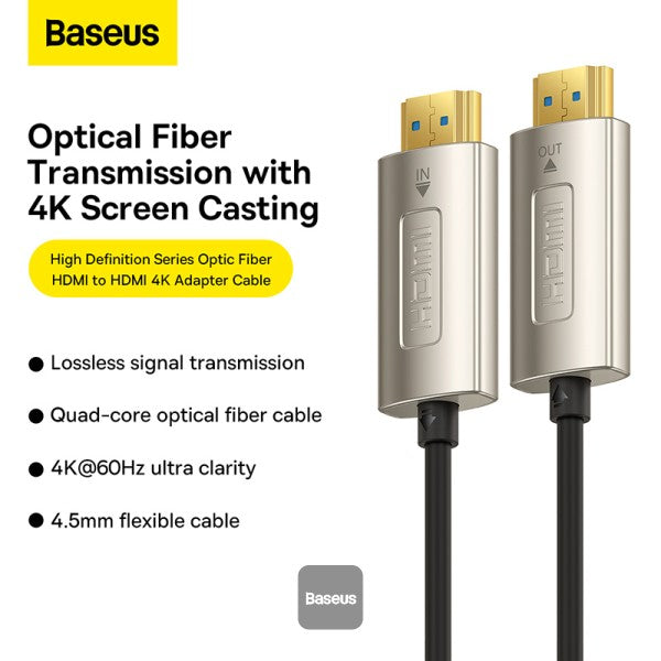 Baseus High Definition Series, Optic Fiber HDMI To HDMI 4K Adapter Cable 15M