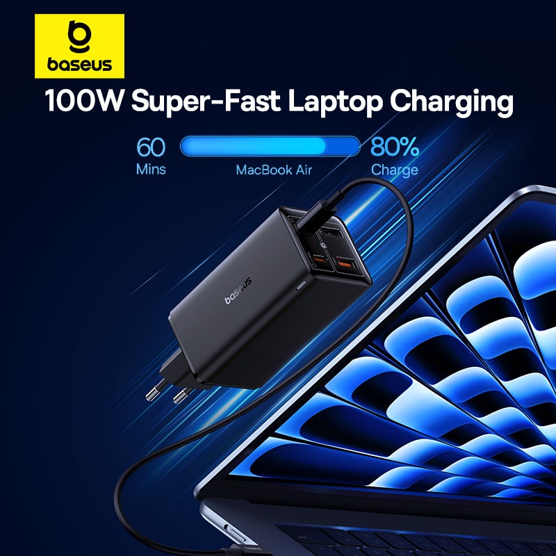 Baseus GaN6 Pro Fast Charger 2C+2U 100W US (With:Mini White Cable Type-C to Type-C100W(20V/5A) 1m