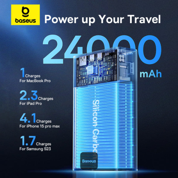 Baseus Adaman Digital Display Fast Charge Power Bank 24000mAh 140W(With Superior Series Fast Charging Data Cable Type-C to Type-C 240W (48V/5A) 1m Black)