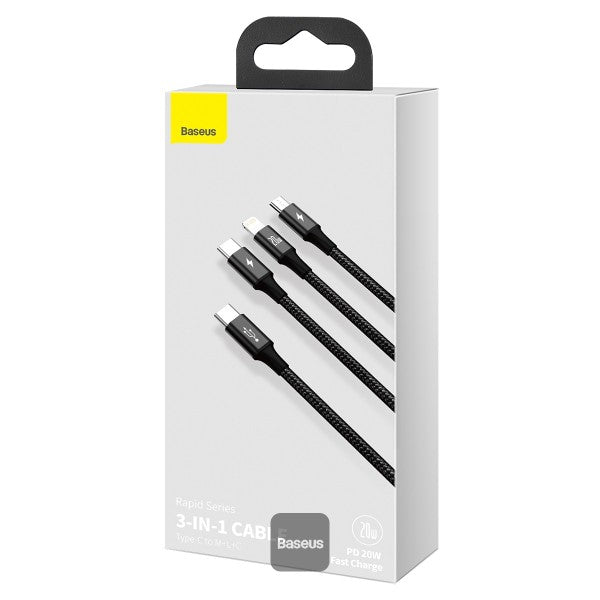 Baseus Rapid Series 3-in-1 Fast Charging Data Cable Type-C to C+L+C PD 20W 1.5m