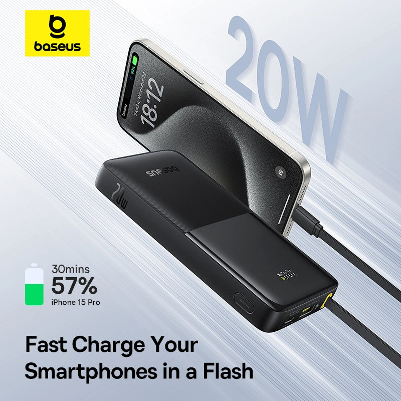 Baseus Bipow 2 Digital Display Power Bank 10000mah 20W With Built-in Type C Cable