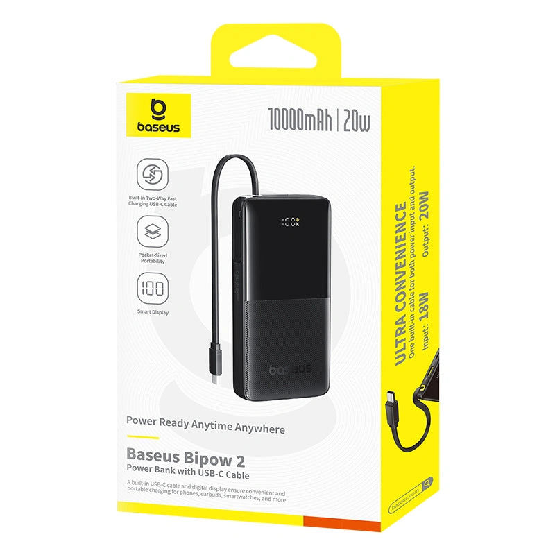 Baseus Bipow 2 Digital Display Power Bank 10000mah 20W With Built-in Type C Cable