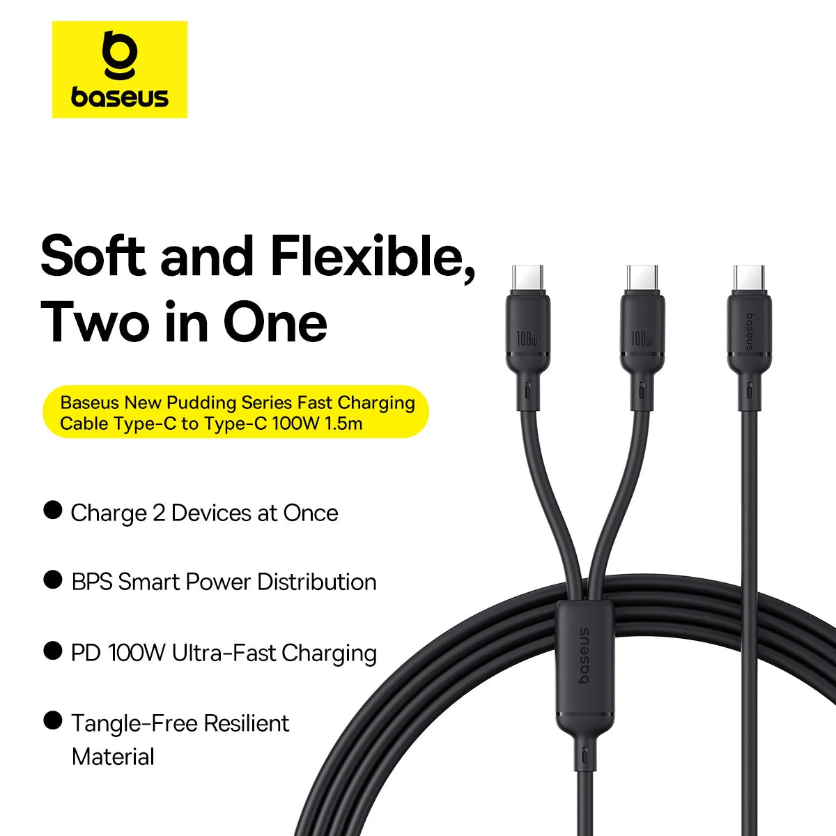Baseus New Pudding Series Fast Charging Cable Type-C to Type-C 100W 1.5m Cluster Black