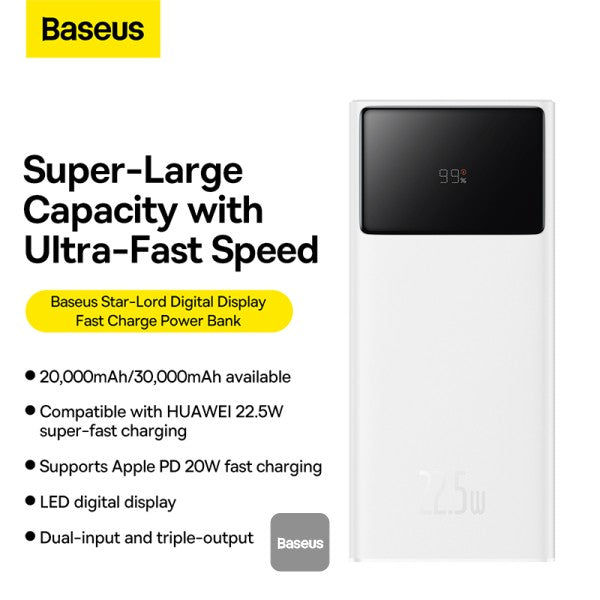 Baseus Star-Lord Digital Display Fast Charging Power Bank 20000mAh 22.5W (With Simple Series Charging Cable USB to Type-C 3A 0.3m )
