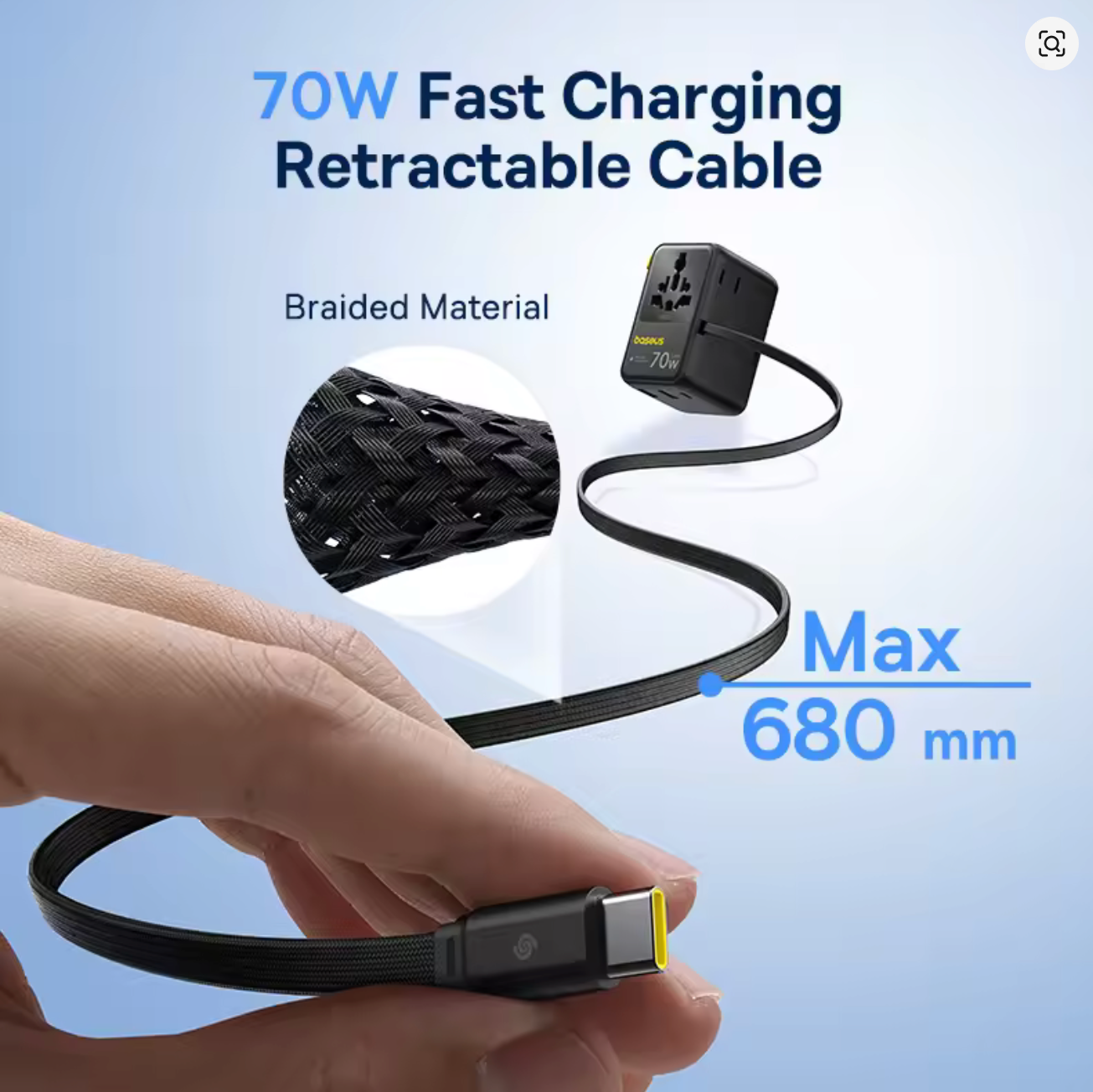 Baseus EnerCore CG11 Universal Travel Adapter with Retractable Cable 2AC+2U+2C 70W